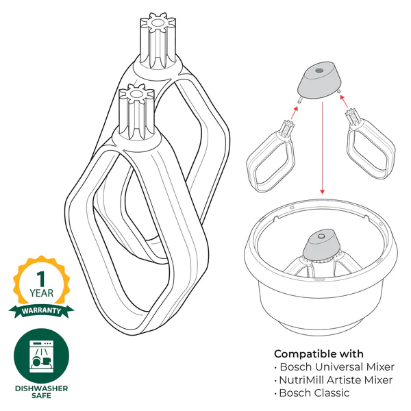 Bosch Universal Plus Baker's Pack- Cookie Paddles, Cake Paddles, Bowl Scraper & Metal Drive - Image 6